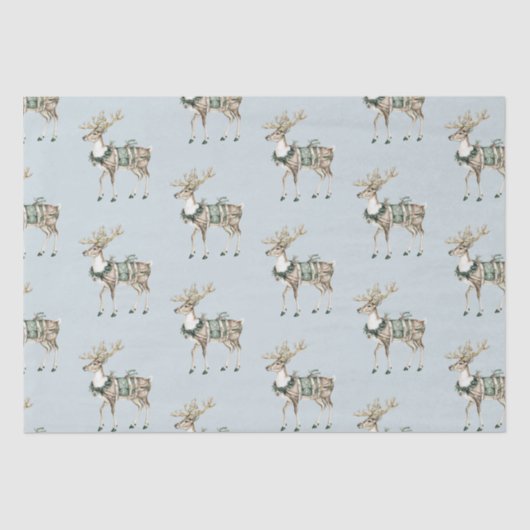 Christmas Blue Green Deer Seidenpapier (Vorderseite)