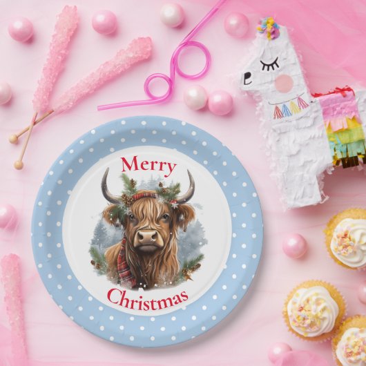 Christmas Blue Highlander Cow Pappteller (Party)