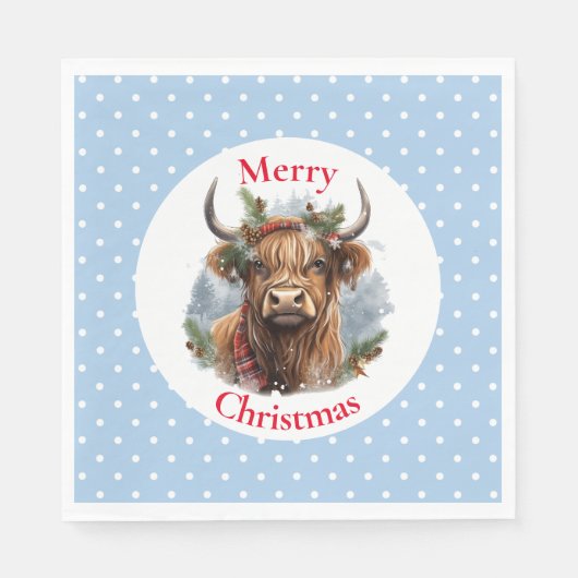 Christmas Blue Highlander Cow Serviette (Vorderseite)