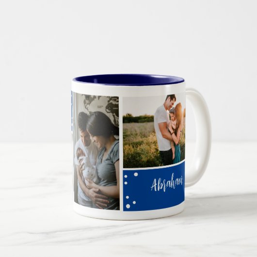 Christmas Blue Holiday Foto Collage Zwei-Tone-Zwei Zweifarbige Tasse (VorderseiteRechts)