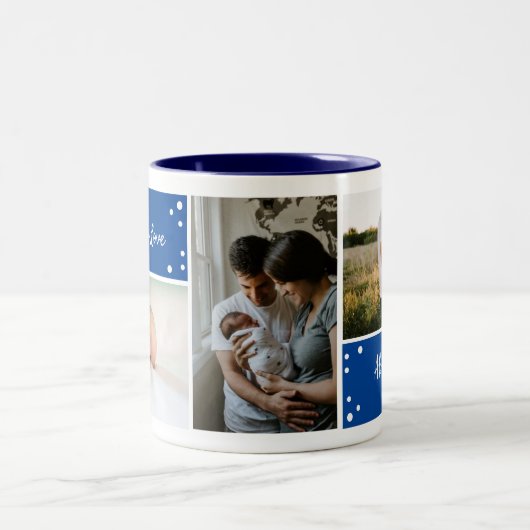 Christmas Blue Holiday Foto Collage Zwei-Tone-Zwei Zweifarbige Tasse (Mittel)