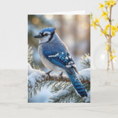Christmas Blue Jay On a Snowy Pine  Karte (Gelbe Blume)