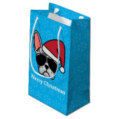 Christmas Blue Merle French Bulldog Kleine Geschenktüte (Rückseite Schrägansicht)