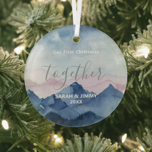 Christmas Blue Mountain Pine Trees Outdoor Couple Ornament Aus Glas
