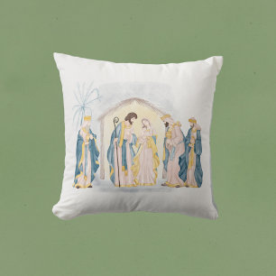 Christmas Blue Nativity Christlich Watercolor Kissen