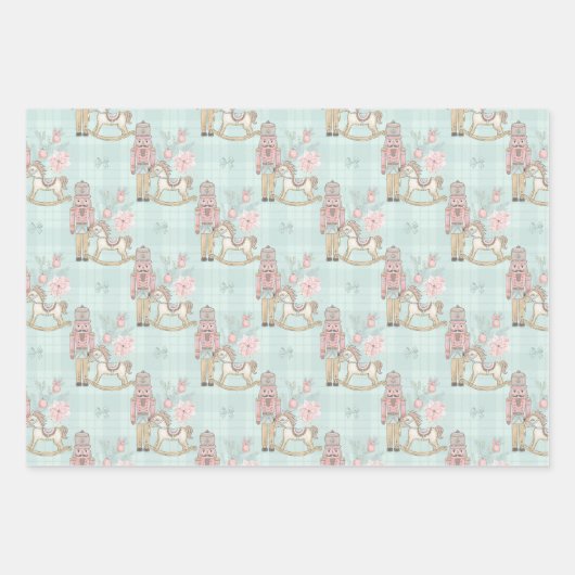 Christmas Blue Nutcracker Glitzer Festliche Muster Geschenkpapier Set (Vorderseite)