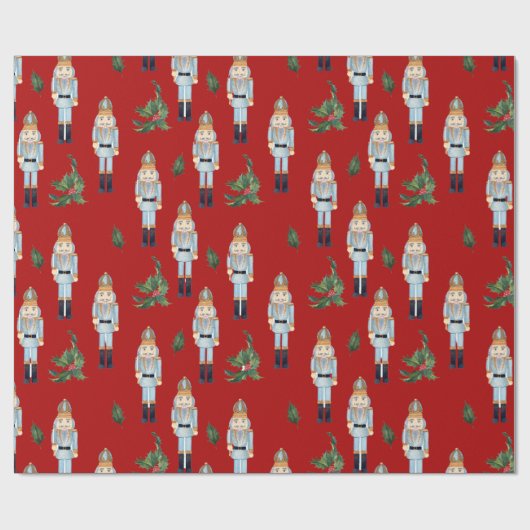 Christmas Blue Nutcrackers auf Red Geschenkpapier (Flach)