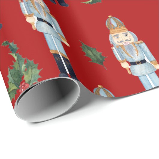 Christmas Blue Nutcrackers auf Red Geschenkpapier (Rolleneckpunkt)