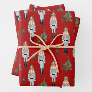 Christmas Blue Nutcrackers auf Red Geschenkpapier Set