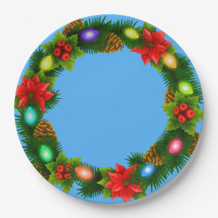 Christmas Blue Paper Party Teller 9"