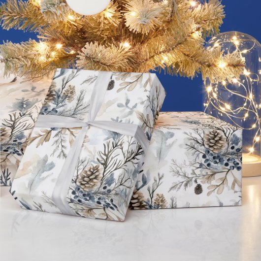 Christmas Blue Pine Cones Geschenkpapier (Feiertage)