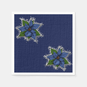 Christmas Blue Poinsettias Serviette