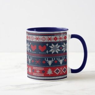 Christmas Blue Red Fair Isle Strickmuster Tasse