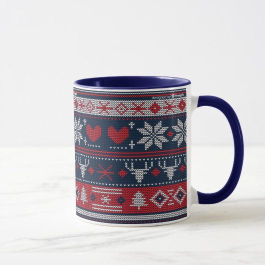 Christmas Blue Red Fair Isle Strickmuster Tasse (Rechts)