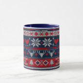 Christmas Blue Red Fair Isle Strickmuster Tasse (Zentrum)