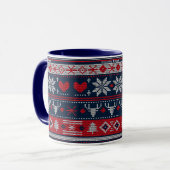 Christmas Blue Red Fair Isle Strickmuster Tasse (Vorderseite Links)