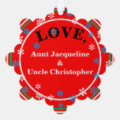 Christmas Blue Red Gold Snowflakes Boy NAME Ornament Karte (Rückseite)
