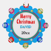 Christmas Blue Red Gold Snowflakes Boy NAME Ornament Karte (Vorderseite)