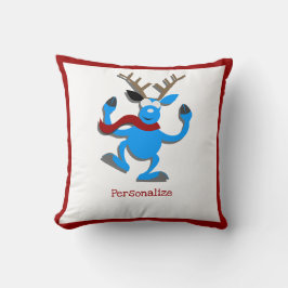 Christmas Blue Reindeer Red Border Personalize Kissen