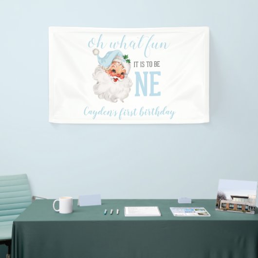 Christmas Blue Santa First Geburtstag Banner (Messeveranstaltung)