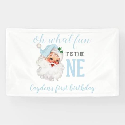 Christmas Blue Santa First Geburtstag Banner (Horizontal)