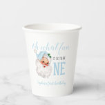 Christmas Blue Santa First Geburtstag Pappbecher<br><div class="desc">Oh,  was Spaß,  es ist eins zu sein! Weihnachts blauer Weihnachtsgeburtstag Teller mit Aquarellblau santa.</div>