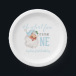 Christmas Blue Santa First Geburtstag Pappteller<br><div class="desc">Oh,  was Spaß,  es ist eins zu sein! Weihnachts blauer Weihnachtsgeburtstag Teller mit Aquarellblau santa.</div>