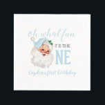 Christmas Blue Santa First Geburtstag Serviette<br><div class="desc">Oh,  was Spaß,  es ist eins zu sein! Weihnachts blauer Weihnachtsfest zum ersten Geburtstag Servietten mit Aquarellblau santa.</div>