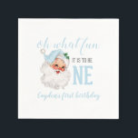 Christmas Blue Santa First Geburtstag Serviette<br><div class="desc">Oh,  was Spaß,  es ist eins zu sein! Weihnachts blauer Weihnachtsfest zum ersten Geburtstag Servietten mit Aquarellblau santa.</div>