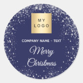 Christmas blue silver glitter business logo runder aufkleber (Vorderseite)