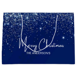 Christmas blue silver white glitter family name  große geschenktüte