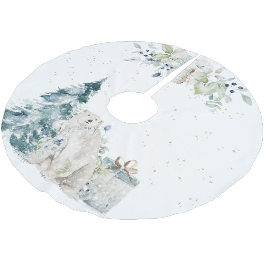 Christmas Blue Snow Winter Polar Bär Polyester Weihnachtsbaumdecke (Schrägansicht)