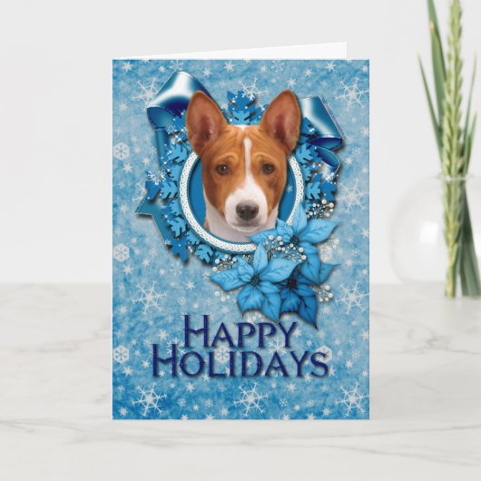 Christmas - Blue Snowflake - Basenji Feiertagskarte (Vorderseite)