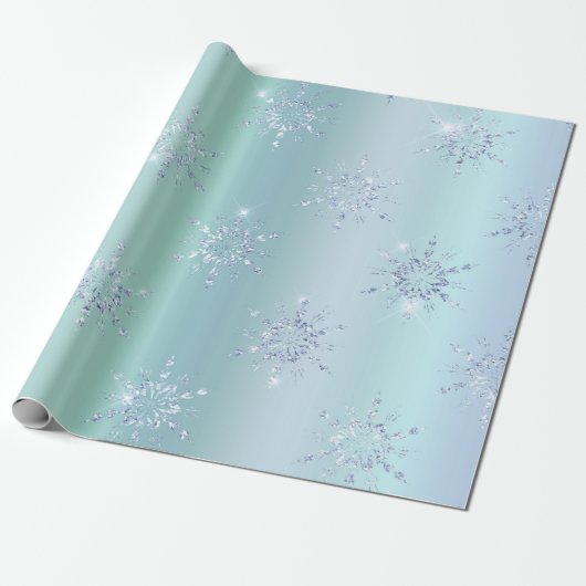 Christmas Blue Snowflake Sparkle Geschenkpapier (Ungerollt)