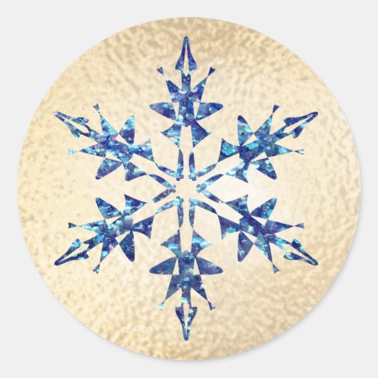 Christmas Blue Snowflake Sparkle Gold Runder Aufkleber (Vorderseite)