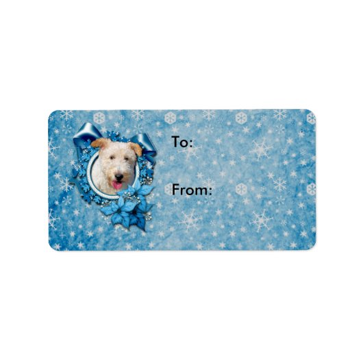 Christmas - Blue Snowflake Wire Fox Terrier Hailey Adressaufkleber (Vorne)