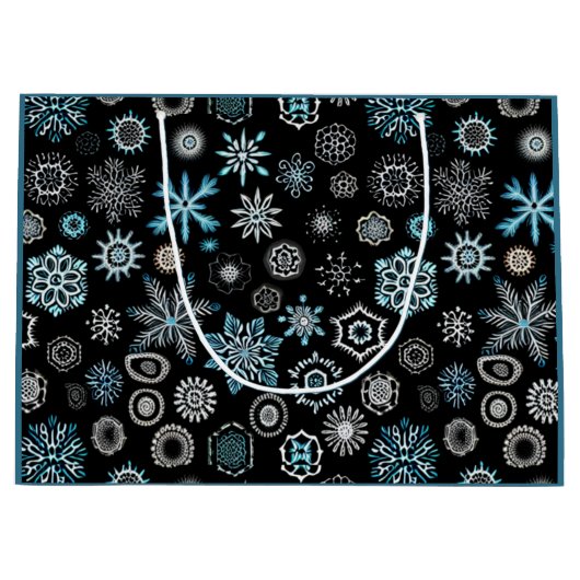 Christmas Blue Snowflakes Große Geschenktüte (Vorderseite)