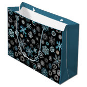 Christmas Blue Snowflakes Große Geschenktüte (Vorderseite Schrägansicht)