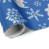 Christmas Blue Snowflakes und Bunnies Geschenkpapier (Rolleneckpunkt)