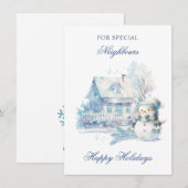 Christmas Blue Snowman House Nachbarn Feiertagskarte (Vorne/Hinten)