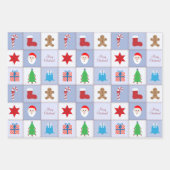 Christmas Blue Square Muster Papierblätter Geschenkpapier Set (Vorderseite)