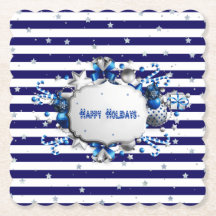 Christmas Blue Striping Paper Untersetzer