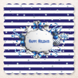 Christmas Blue Striping Paper Untersetzer
