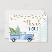 Christmas Blue Truck Baby Dusche Danke Karte (Vorderseite)