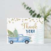 Christmas Blue Truck Baby Dusche Danke Karte (Stehend Vorderseite)