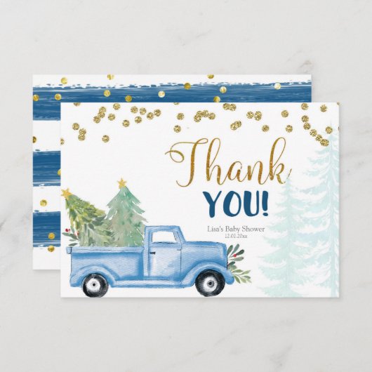 Christmas Blue Truck Baby Dusche Danke Karte (Vorne/Hinten)