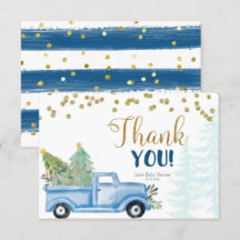 Christmas Blue Truck Baby Dusche Danke Karte