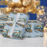 Christmas Blue und Gold Vintage Lokomotive Geschenkpapier<br><div class="desc">Eine wunderschöne Vintage Blau- und Goldlokomotive,  die einem kleinen Jungen das Glück für die Weihnachtsferien bringt</div>