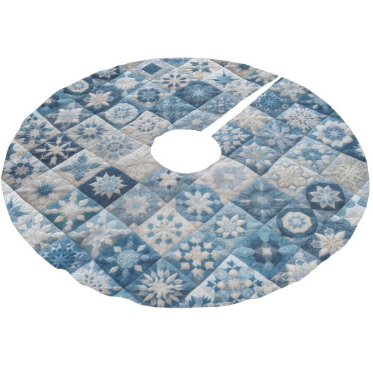 Christmas Blue und White Snowflake Quilt Polyester Weihnachtsbaumdecke (Schrägansicht)