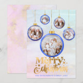 Christmas Blue Watercolor 5 Foto Ornament Feiertagskarte (Vorne/Hinten)